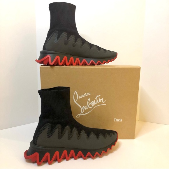 Christian Louboutin Paris - Sharky Sock Uomo Plat Black Men’s Size 12 US / 45 EU - Picture 5 of 16